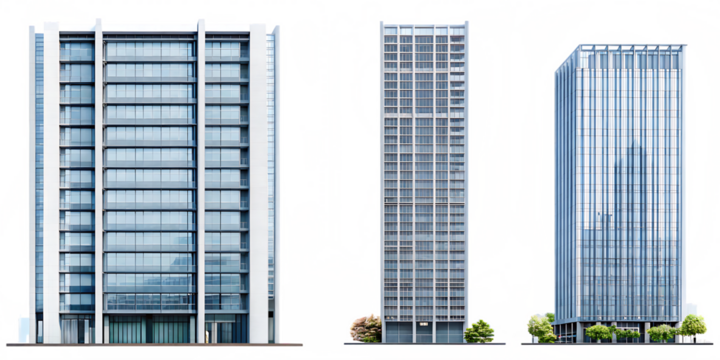 Modern glass skyscrapers urban cityscape isolated on a transparent background architecture