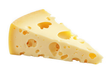 Delicious swiss cheese wedge with holes, dairy food, gourmet ingredient, yellow cheese slice, food photography, isolated on transparent background