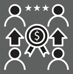 Group with rating stars icon representing customer feedback, review ratings or SEO trust score with transparent background