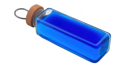 Blue potion in a glass bottle