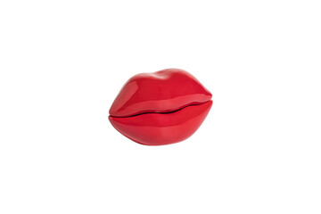 Glossy red lips shaped container isolated on transparent background