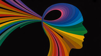 Colorful mind concept art illustration of human head with rainbow spectrum for psychology and creativity