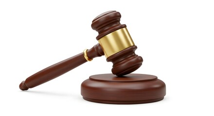wooden gavel on white background