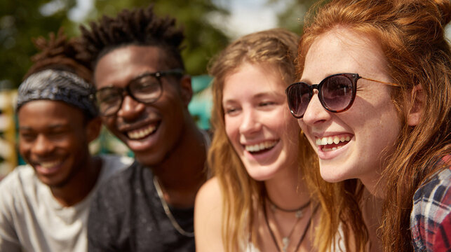 "Happy International Friendship Day – Diverse Friends Laughing Together Outdoors, July 30 Celebration""Group of Friends Hugging in Sunset Light – Friendship Day Concept with Warm Emotions and Smiles"