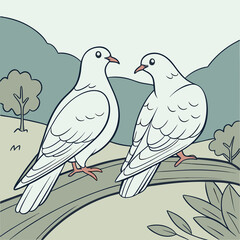 two pigeons on the branch