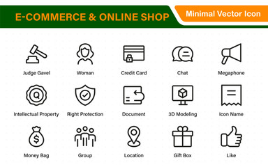 E-Commerce set of web icons in line style. Online shopping icons for web and mobile app. Business, mobile shop, digital marketing, bank card, gifts, sale, delivery. Vector illustration