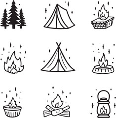 Hand-Drawn Outdoor Adventure Elements in Monochrome