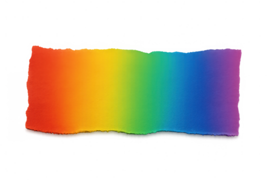 Ripped paper layers featuring rainbow gradient colors, revealing dynamic texture against transparent backdrop