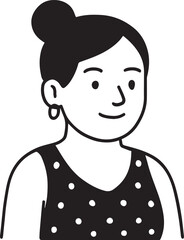 Woman with polka dot top in black and white illustration
