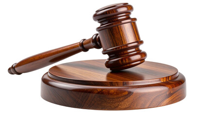 Classic Wooden Judge Gavel with Sound Block, isolated on transparent background.