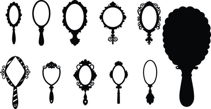 hand mirror silhouette, mirror vector illustration, oval mirror vector.
