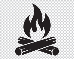 Black campfire icon with flames and logs wood