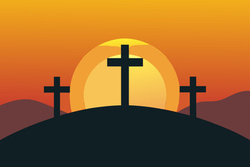 Crosses Standing Tall On Sunrise Hill 3D Render