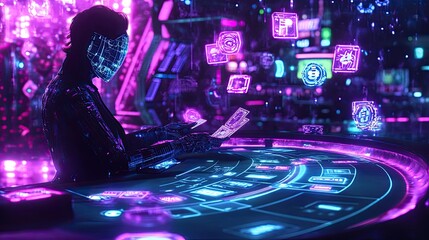 Cybernetic person playing virtual casino