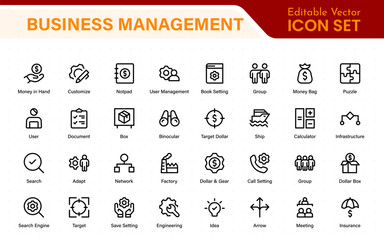 Business management line icons. For website marketing design, logo, app, template, ui, etc. Outline icon collection.