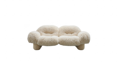 Cream-colored, fluffy, tufted sofa