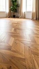 Detailed View Of A Faded Parquet Wooden Floor Showing Scuffed Finish With Warm Brown Tones And Geometric Pattern