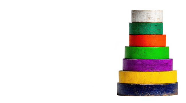 Colorful wooden rings stacked in a pyramid
