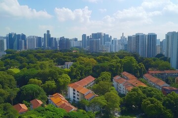 Stunning aerial view of Singapore skyline showcasing lush greenery and modern architecture in May, Singapore May aerial Photo of Singapore skyline look from Orange Grove Road during afternoon