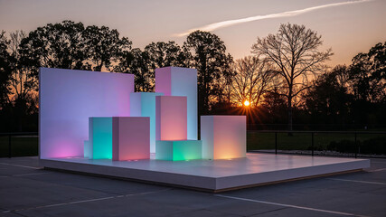 Light installation illuminating public space at sunset