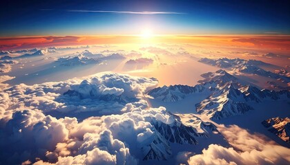 Exoplanet Landscape with Golden Sunlight and Ice Crystal Clouds Over Jagged Mountain Range