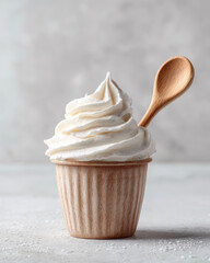 Gelato with spoon looks so yummy and tasty on clean surface