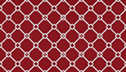 Geometric Interlaced Rope Knot Pattern on Red Background with White Grid Design