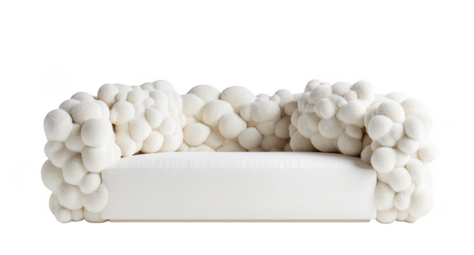 White sofa covered in fluffy pom-poms - Powered by Adobe