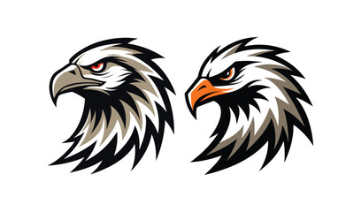 Two stylized eagle heads facing left with fierce expressions and sharp details