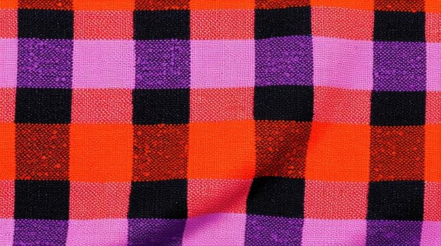 Gingham Pattern in Bold Orange‑Black‑Purple Gradient (Top‑Down Footage)