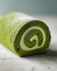 Matcha roll cake looks so delicious and spiraling with white cream