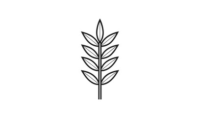 Fototapeta premium Minimalist black and white outline of a stylized plant stem with leaves