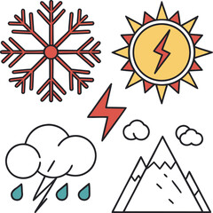 Set of weather icons: vector symbols and illustrations for web design, featuring sun, cloud, and star elements
