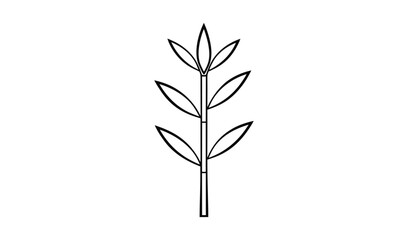 Fototapeta premium Simple outline drawing of a plant stem with leaves on a white background