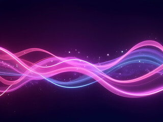 Abstract Background Featuring Vibrant Pink and Light Blue Glowing Waves with Sparkling Dust Particles on a Deep Purple Canvas