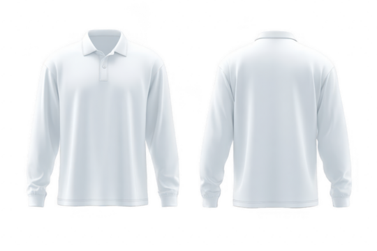 Blank white long-sleeve polo shirt, front and back views (16)