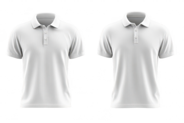 Two white polo shirts, side-by-side, blank