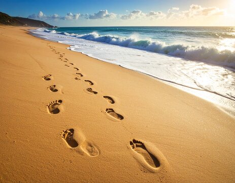 Top-down image of white beach sand, soft waves, and light footprints. Ideal for travel blogs, spa promotions, or nature-themed graphics.