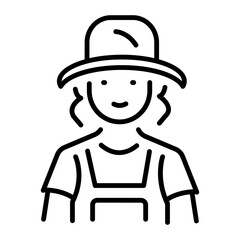 An outline style icon depicting female farmer