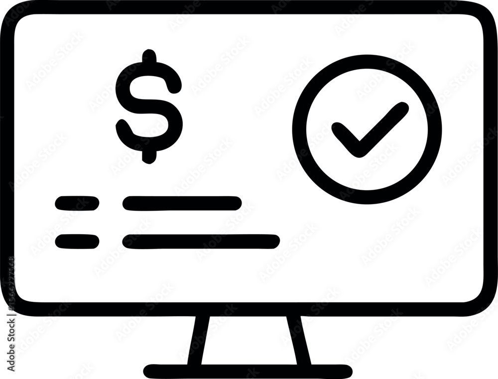 Fototapete Vector art of a dollar sign and check mark on a computer screen isolated on white background