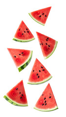Falling watermelon isolated on transparent background