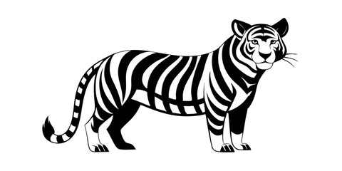 Striped Tiger Illustration A Majestic Black and White Design