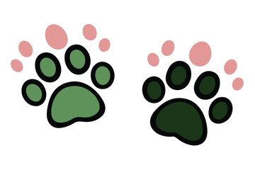 Cute cat paw prints with soft pastel paw on white background