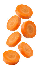 Falling carrot slice isolated on transparent background