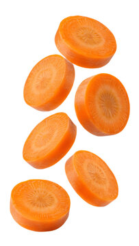 Falling carrot slice isolated on transparent background