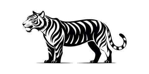 Majestic Tiger Black and White Vector Illustration of a Powerful Predator
