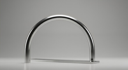 Minimalist architectural element: A reflective metallic semi-circle on soft gradient background