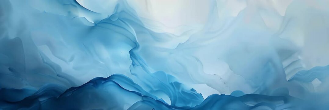 Abstract fusion of blue and white ink, artistic colored ink flips and flows like a colorful cloud, traditional Chinese style artistic background, slow motion, 4K.
