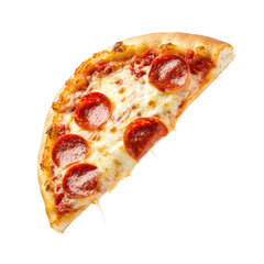 Pepperoni pizza slice isolated on transparent background cutout
