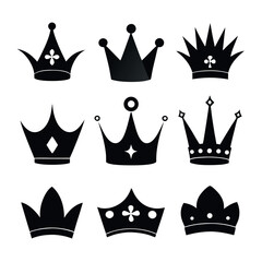 Collection of Elegant Black Crown Icons Royal, Regal, Majestic Designs